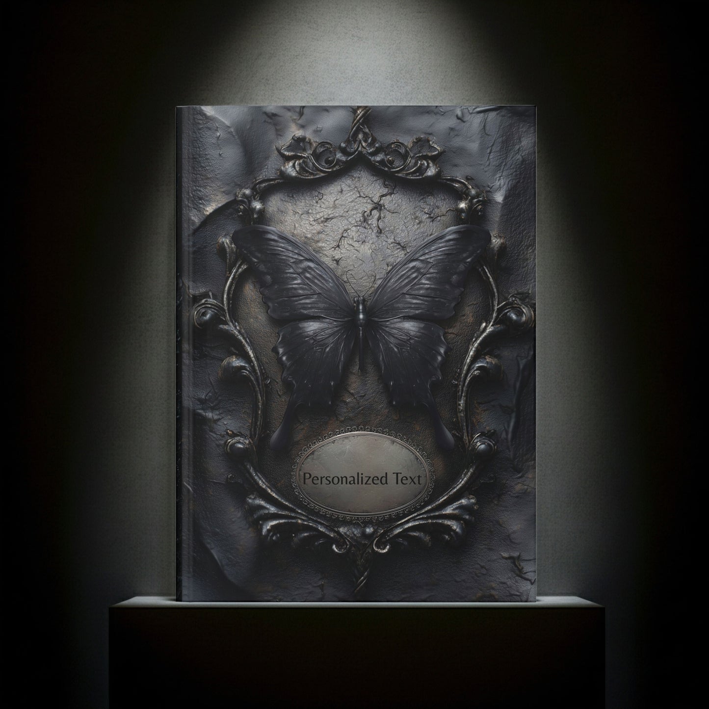 Gothic Black Butterfly Journal – Dark Fantasy Notebook with Optional Personalized Text