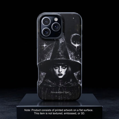 Personalized Gothic Witch Phone Case – Black and White Celestial Witch Art for iPhone, Samsung Galaxy & Google Pixel