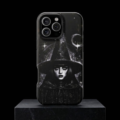 Personalized Gothic Witch Phone Case – Black and White Celestial Witch Art for iPhone, Samsung Galaxy & Google Pixel