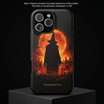 Personalized Halloween Scarecrow Phone Case – Orange Full Moon Witchcraft Art, Spooky Gothic Case for iPhone, Samsung Galaxy & Google Pixel
