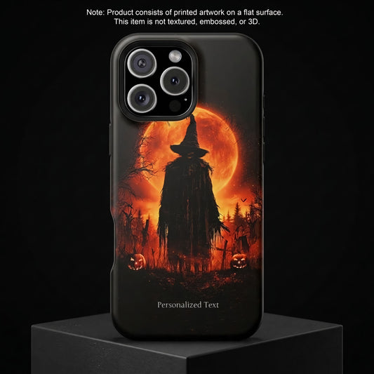 Personalized Halloween Scarecrow Phone Case – Orange Full Moon Witchcraft Art, Spooky Gothic Case for iPhone, Samsung Galaxy & Google Pixel