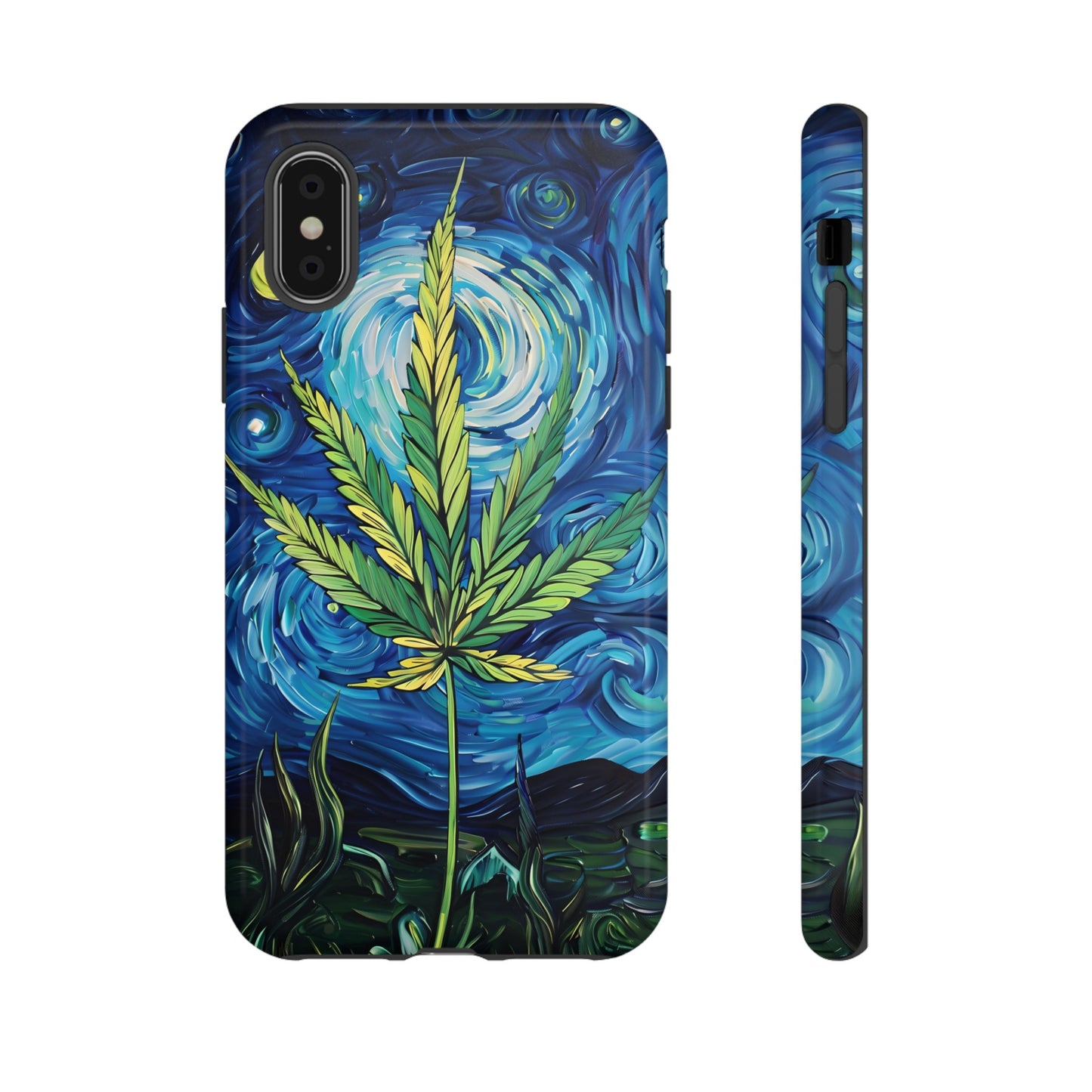 Pot Leaf Starry Night Phone Case – Artistic Marijuana Design for iPhone, Samsung Galaxy, and Google Pixel Devices