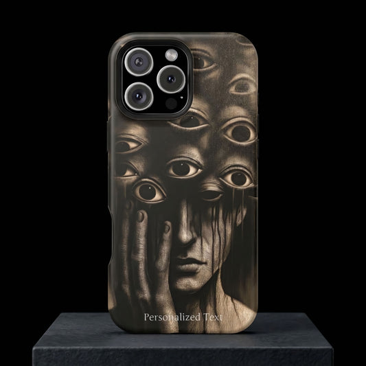 Personalized Surreal Eyes Phone Case, Dark Surrealism Horror Art, Creepy Multiple Eyes Gothic Face, Psychological Horror iPhone Samsung Pixel Case