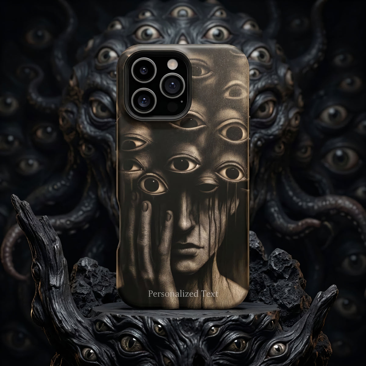 Personalized Surreal Eyes Phone Case, Dark Surrealism Horror Art, Creepy Multiple Eyes Gothic Face, Psychological Horror iPhone Samsung Pixel Case