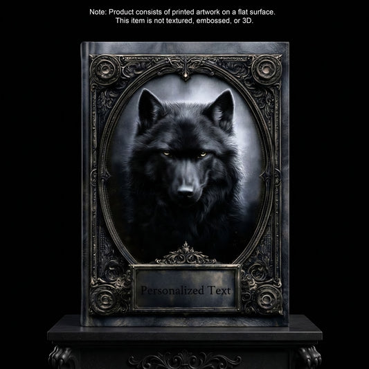 Gothic Black Wolf Journal – Dark Wolf Hardcover Notebook, Mystical Wolf Art, Personalized Gothic Journal, Fantasy Writing Notebook Gift