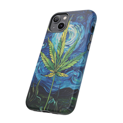 Pot Leaf Starry Night Phone Case – Artistic Marijuana Design for iPhone, Samsung Galaxy, and Google Pixel Devices