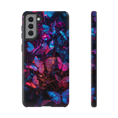 Neon Butterfly Garden Phone Case - Vibrant Nighttime Design for iPhone, Samsung Galaxy, and Google Pixel Devices