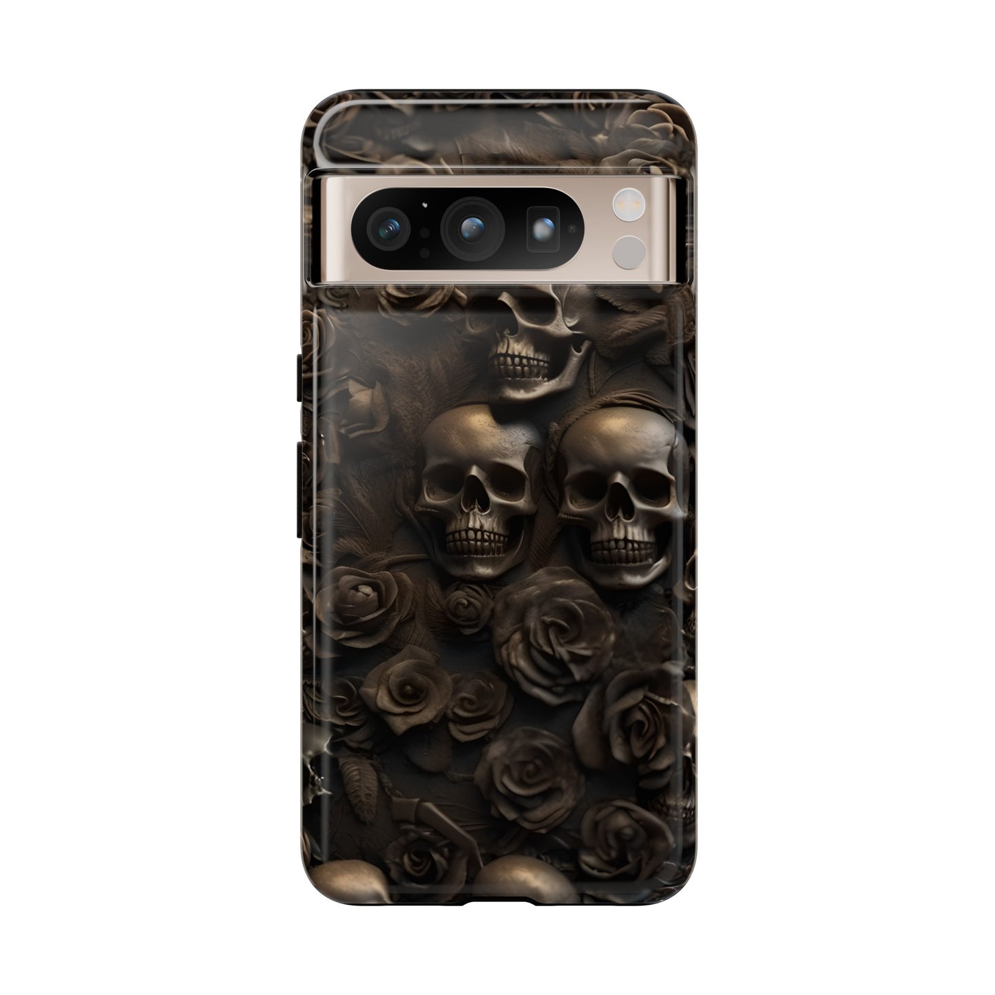 Sepia Gothic Skulls and Roses Phone Case – Dark Floral Design for iPhone, Samsung Galaxy, and Google Pixel Devices