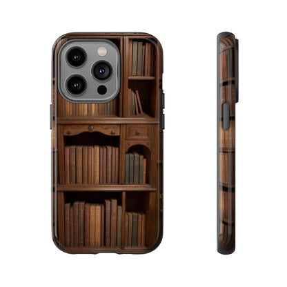 Book Shelf Phone Case – Vintage Library Design for iPhone, Samsung Galaxy, and Google Pixel Devices