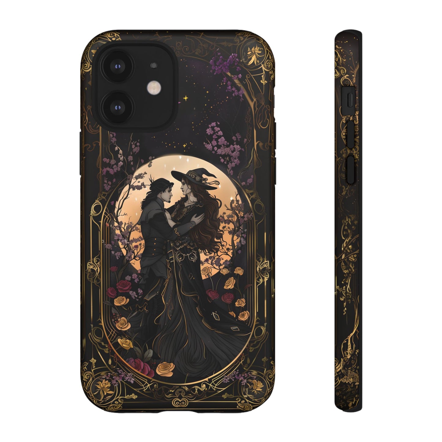 Gothic Romance Phone Case - Enchanted Witch and Lover Design for iPhone, Samsung Galaxy, and Google Pixel Devices