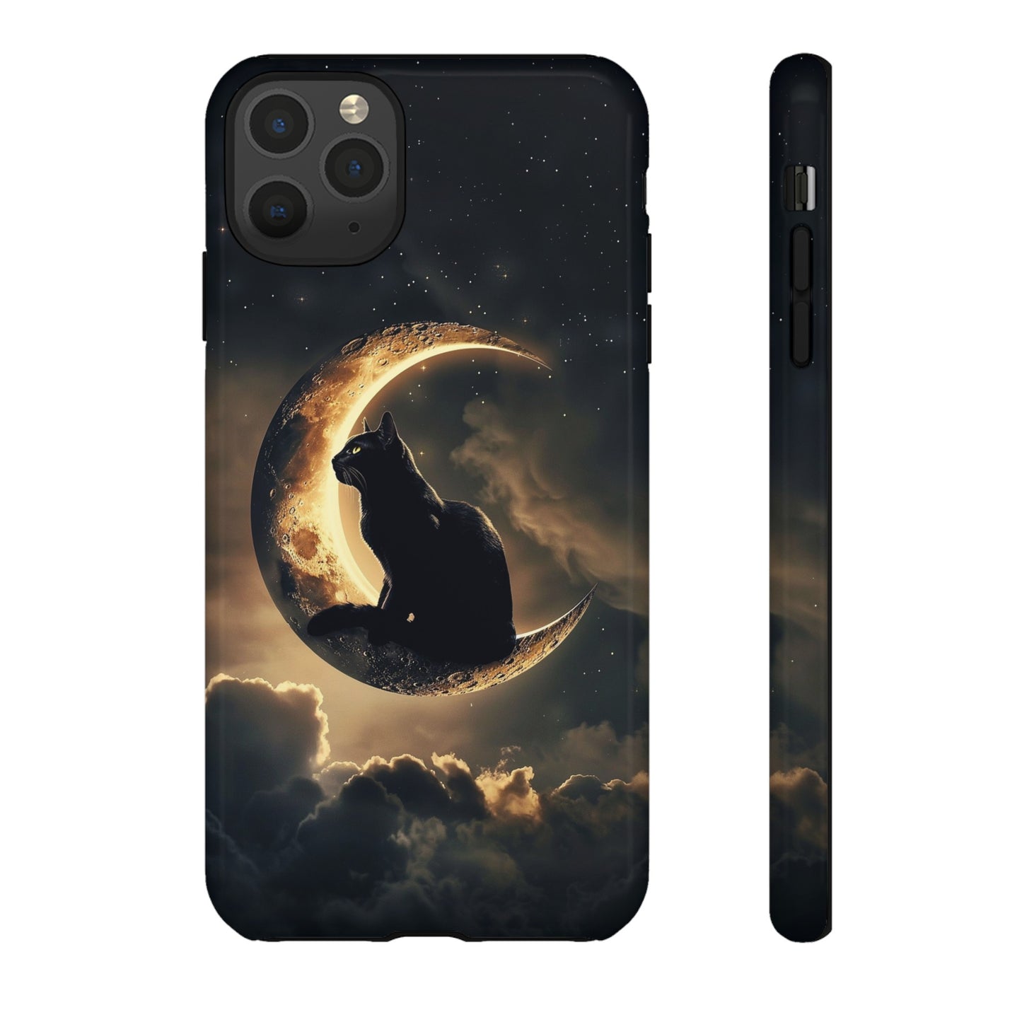 Black Cat on Crescent Moon Phone Case - Mystical Night Sky Design for iPhone, Samsung Galaxy, and Google Pixel Devices