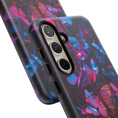 Neon Butterfly Garden Phone Case - Vibrant Nighttime Design for iPhone, Samsung Galaxy, and Google Pixel Devices