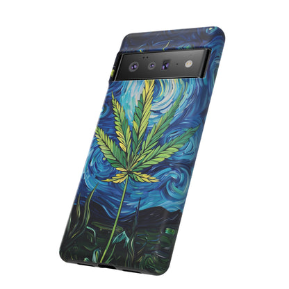 Pot Leaf Starry Night Phone Case – Artistic Marijuana Design for iPhone, Samsung Galaxy, and Google Pixel Devices