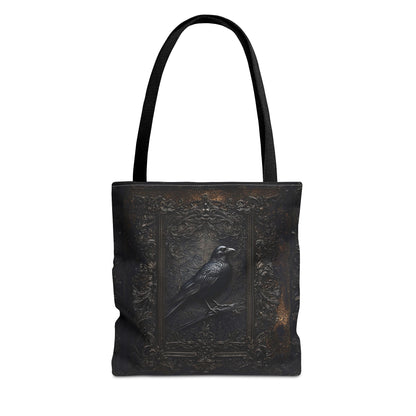 Vintage-Inspired Gothic Raven Tote Bag - Dark Aesthetic Carry-All