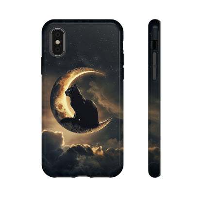 Black Cat on Crescent Moon Phone Case - Mystical Night Sky Design for iPhone, Samsung Galaxy, and Google Pixel Devices