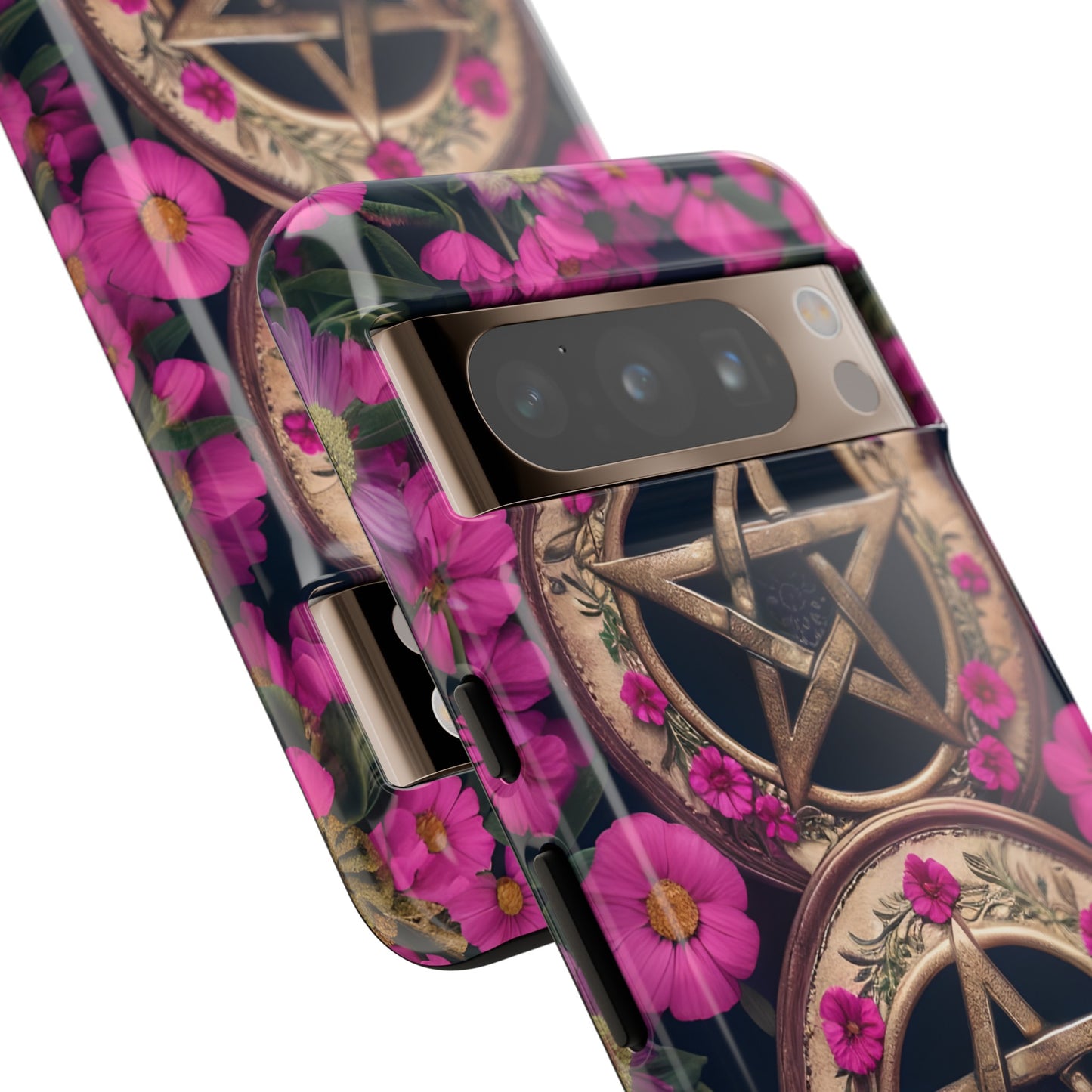 Pentacles in Pink Flowers Tough Phone Case – Mystical Floral Design for iPhone, Samsung Galaxy, and Google Pixel Devices