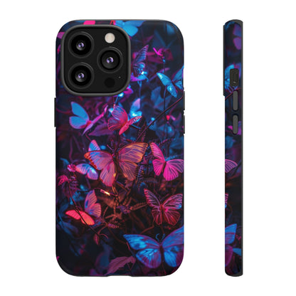 Neon Butterfly Garden Phone Case - Vibrant Nighttime Design for iPhone, Samsung Galaxy, and Google Pixel Devices