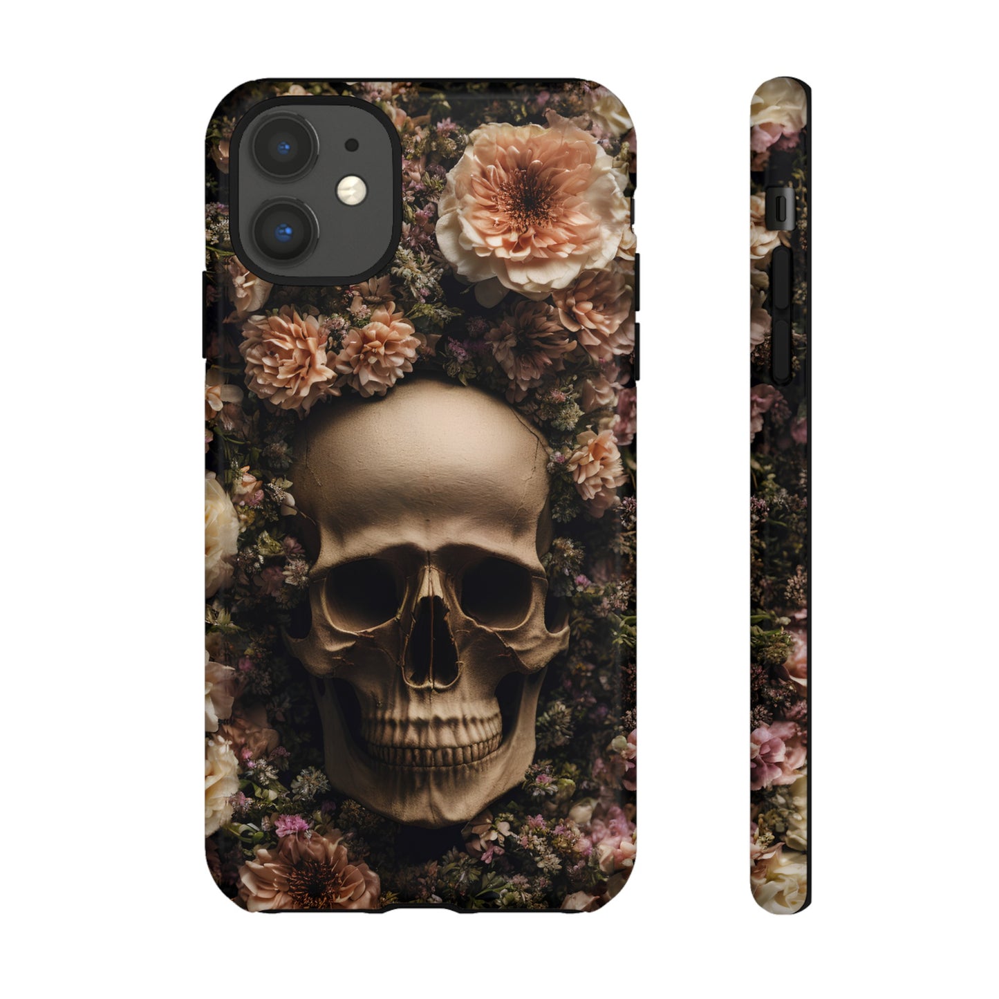 Skull and Flowers #2 Phone Case – Gothic Floral Design for iPhone, Samsung Galaxy, and Google Pixel Devices