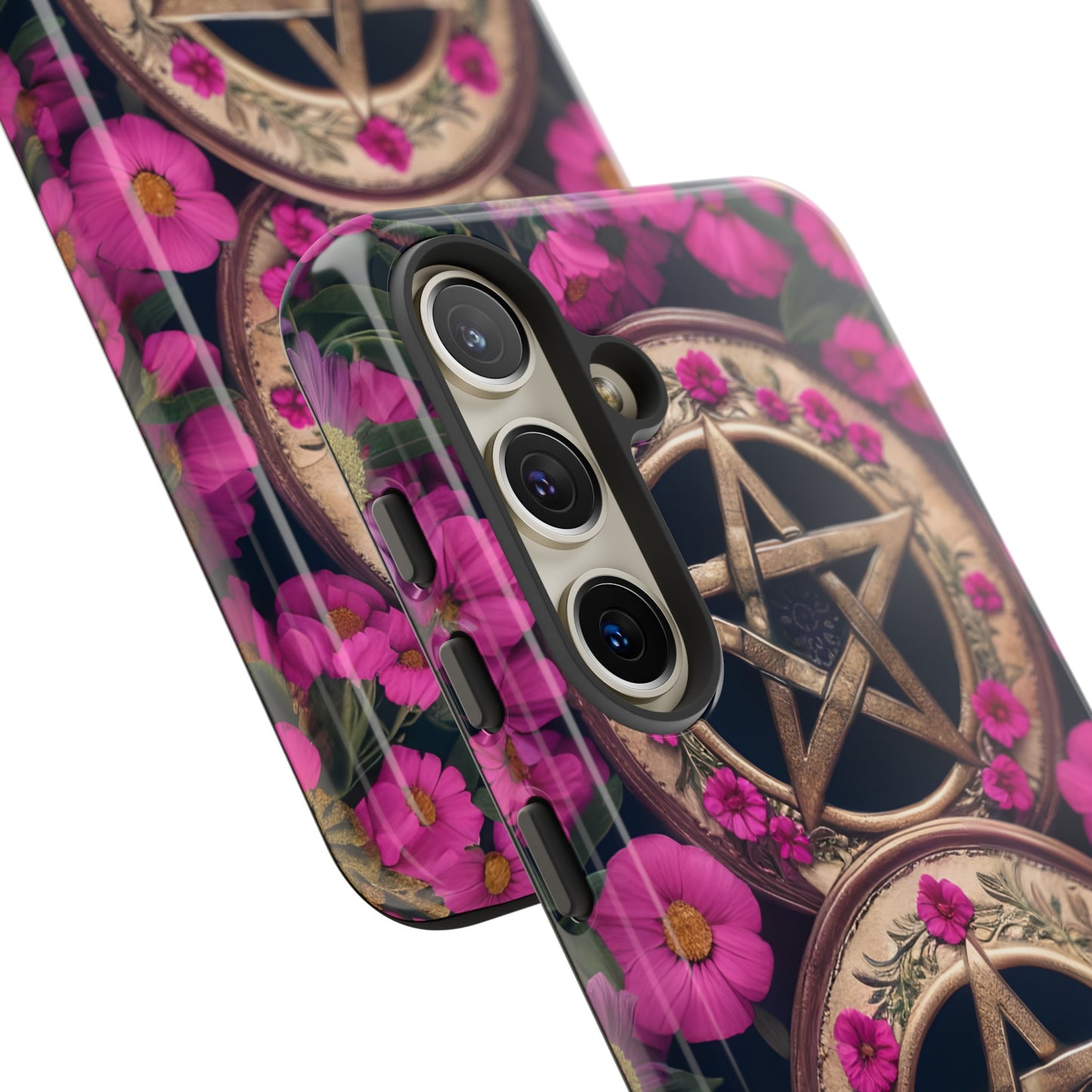 Pentacles in Pink Flowers Tough Phone Case – Mystical Floral Design for iPhone, Samsung Galaxy, and Google Pixel Devices