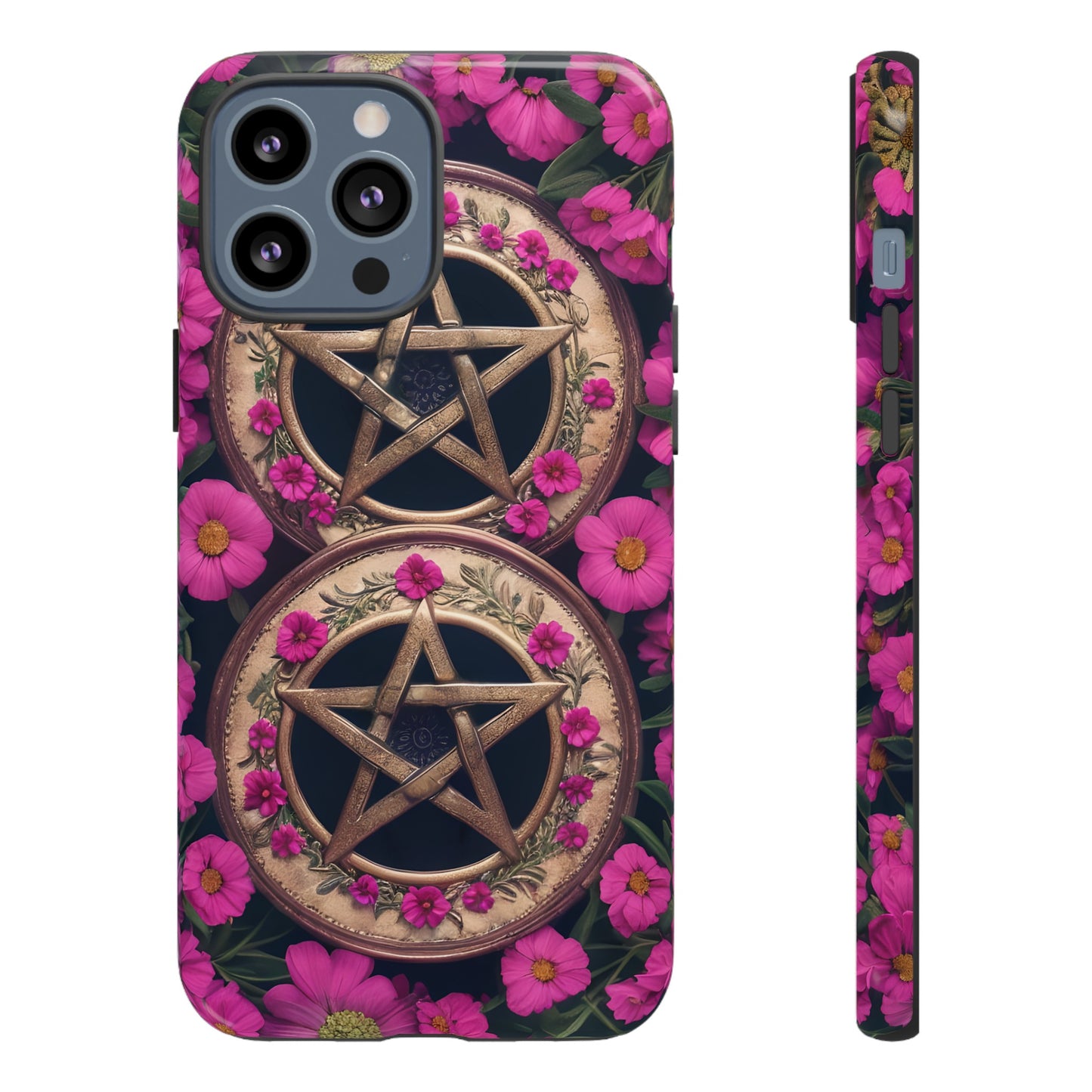 Pentacles in Pink Flowers Tough Phone Case – Mystical Floral Design for iPhone, Samsung Galaxy, and Google Pixel Devices