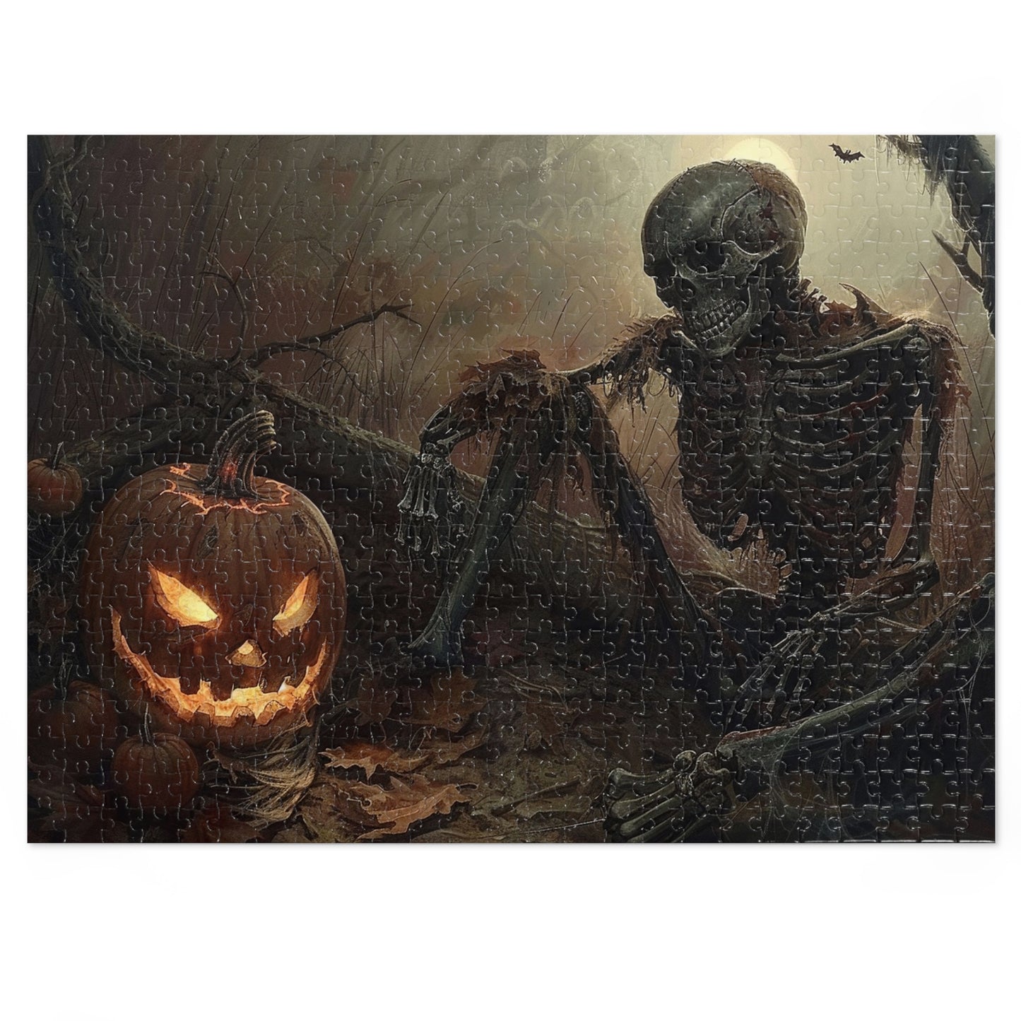 Spooky Skeleton and Jack-o'-Lantern Halloween Jigsaw Puzzle - 110, 252, 500-Piece Versions