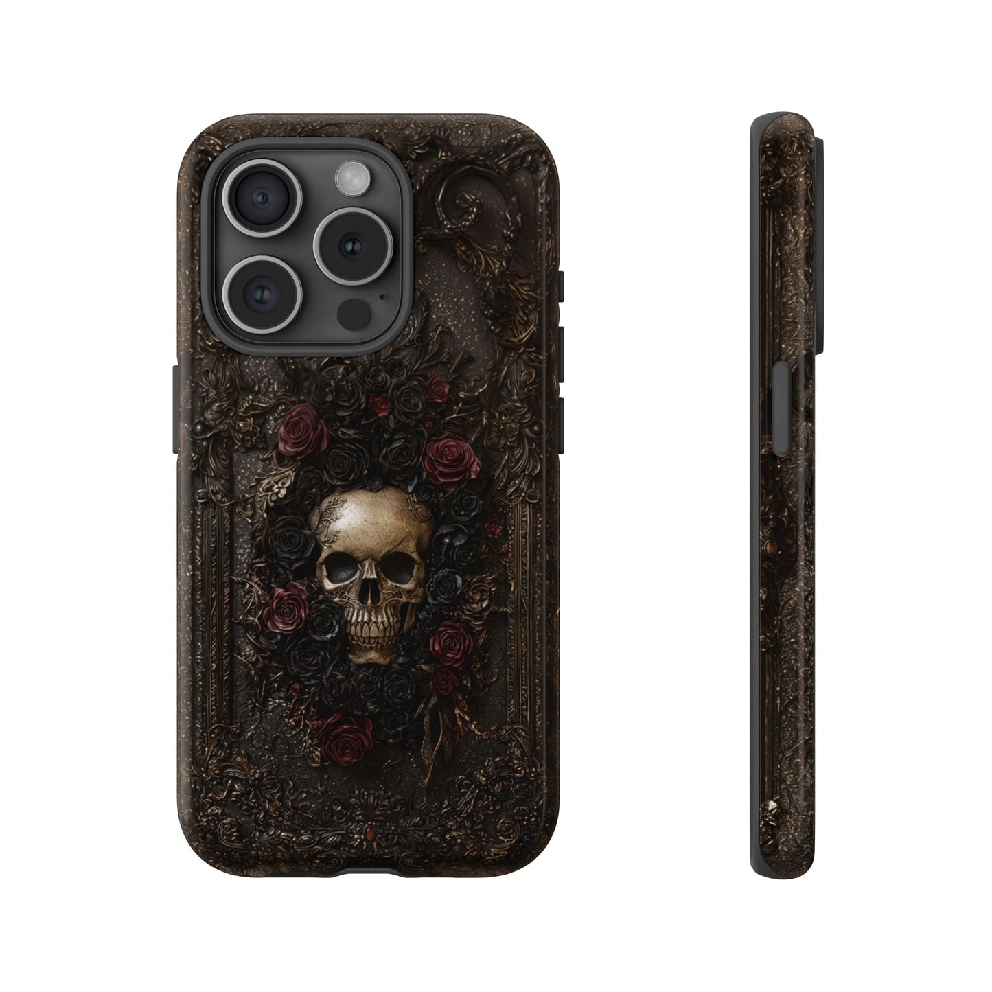 Vintage Skull and Roses Phone Case - Gothic Floral Protective Cover for iPhone, Samsung Galaxy, and Google Pixel Devices