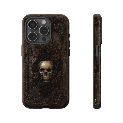 Vintage Skull and Roses Phone Case - Gothic Floral Protective Cover for iPhone, Samsung Galaxy, and Google Pixel Devices