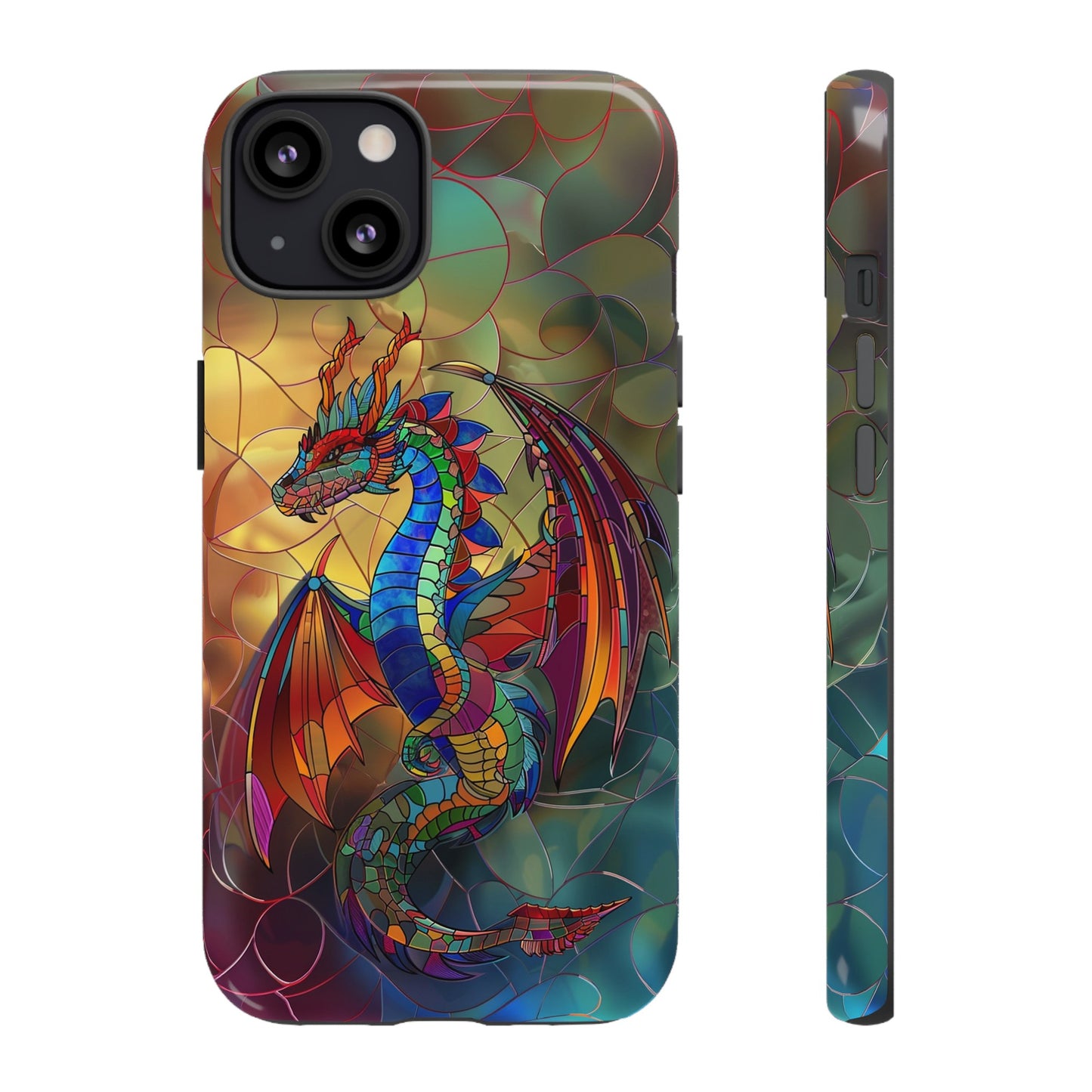 Stained Glass Dragon Phone Case - Colorful Fantasy Design for iPhone, Samsung Galaxy, Google Pixel Devices