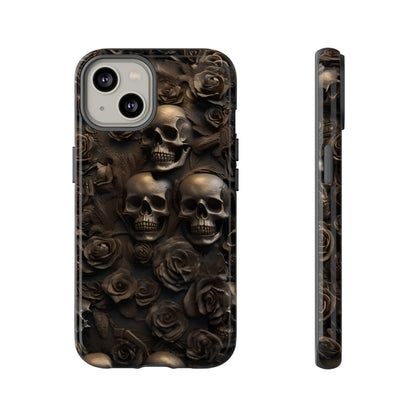 Sepia Gothic Skulls and Roses Phone Case – Dark Floral Design for iPhone, Samsung Galaxy, and Google Pixel Devices