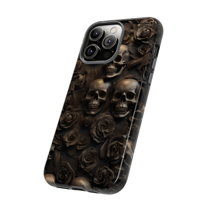 Sepia Gothic Skulls and Roses Phone Case – Dark Floral Design for iPhone, Samsung Galaxy, and Google Pixel Devices