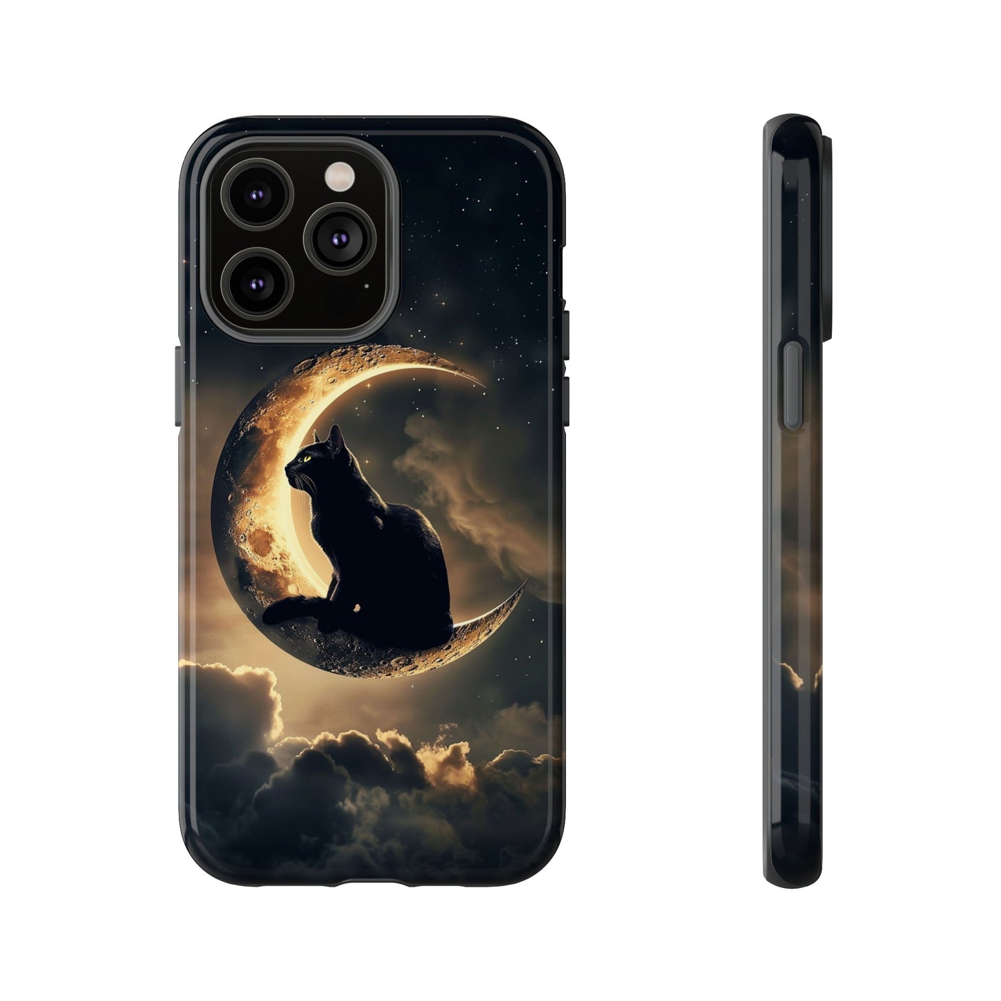 Black Cat on Crescent Moon Phone Case - Mystical Night Sky Design for iPhone, Samsung Galaxy, and Google Pixel Devices