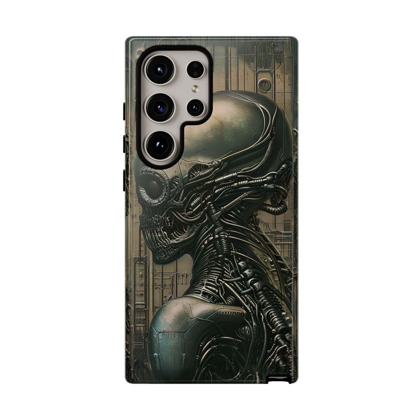 Biomechanical Android Phone Case – Futuristic Alien Horror H.R. Giger-Inspired Design for iPhone, Samsung Galaxy, and Google Pixel Devices