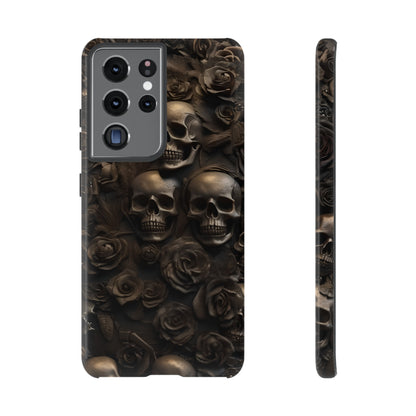 Sepia Gothic Skulls and Roses Phone Case – Dark Floral Design for iPhone, Samsung Galaxy, and Google Pixel Devices