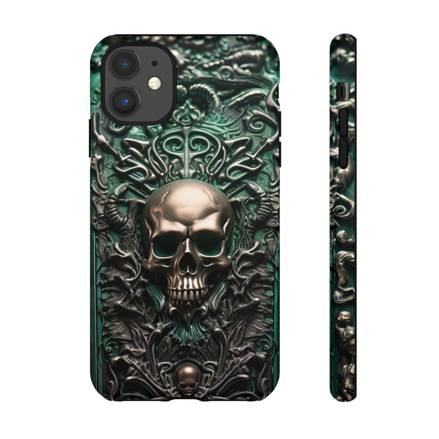 Green Skull Phone Case – Ornate Gothic Design for iPhone, Samsung Galaxy, and Google Pixel Devices