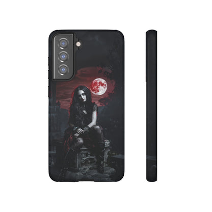 Gothic Vampire Girl Phone Case - Dark Fantasy Design with Blood Moon for iPhone,  Samsung Galaxy, and Google Pixel Devices