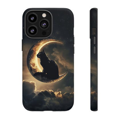 Black Cat on Crescent Moon Phone Case - Mystical Night Sky Design for iPhone, Samsung Galaxy, and Google Pixel Devices