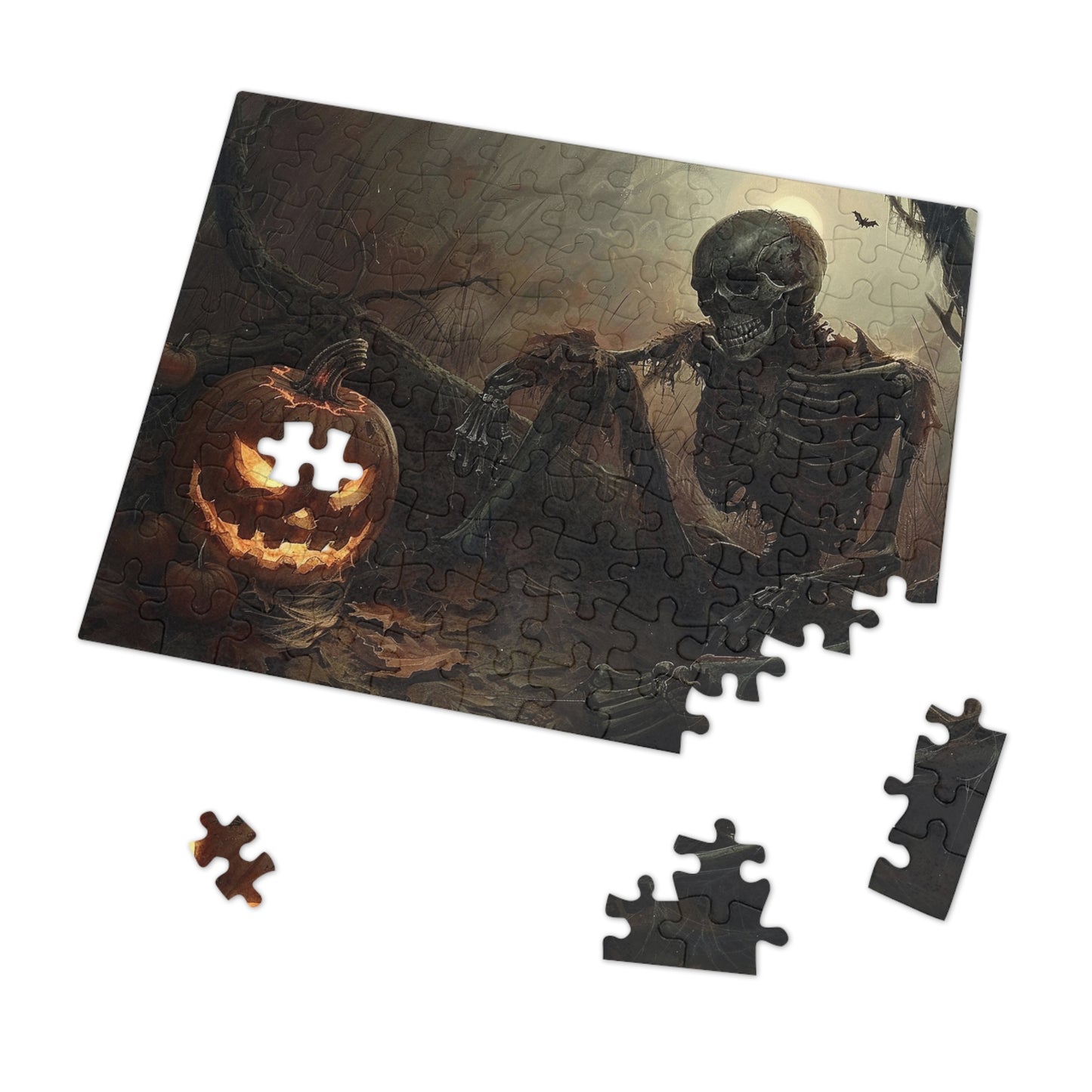 Spooky Skeleton and Jack-o'-Lantern Halloween Jigsaw Puzzle - 110, 252, 500-Piece Versions