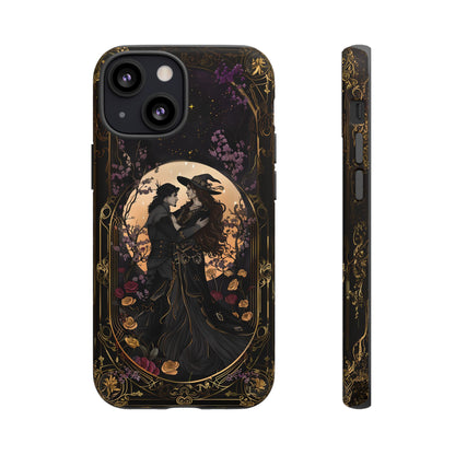 Gothic Romance Phone Case - Enchanted Witch and Lover Design for iPhone, Samsung Galaxy, and Google Pixel Devices