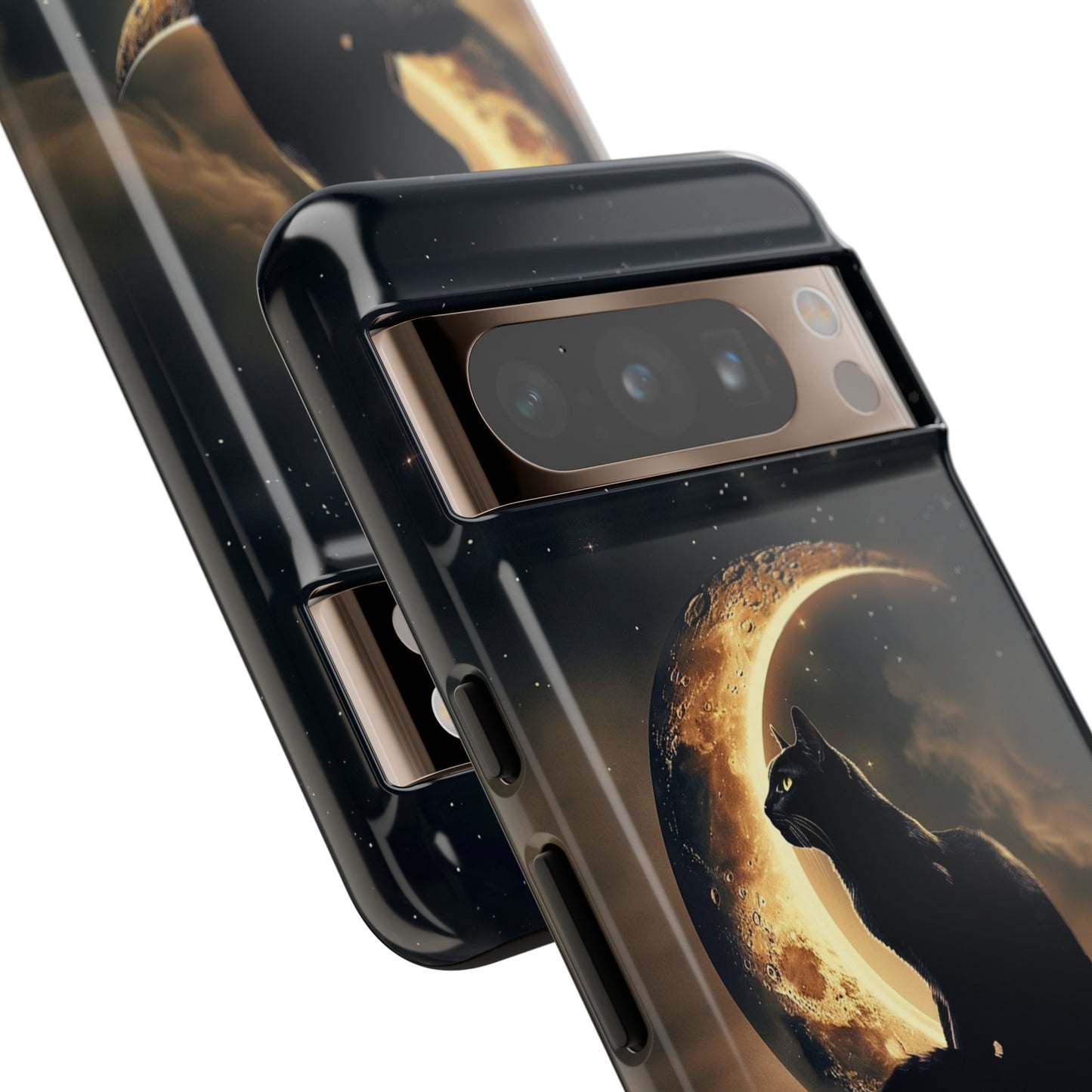 Black Cat on Crescent Moon Phone Case - Mystical Night Sky Design for iPhone, Samsung Galaxy, and Google Pixel Devices