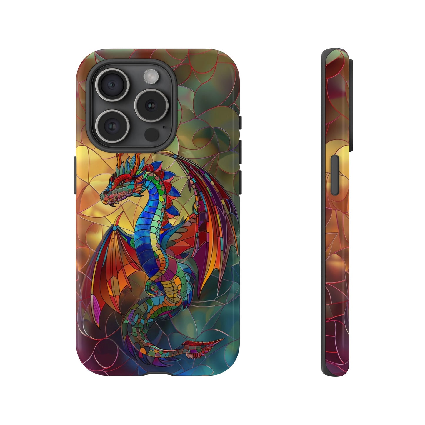 Stained Glass Dragon Phone Case - Colorful Fantasy Design for iPhone, Samsung Galaxy, Google Pixel Devices