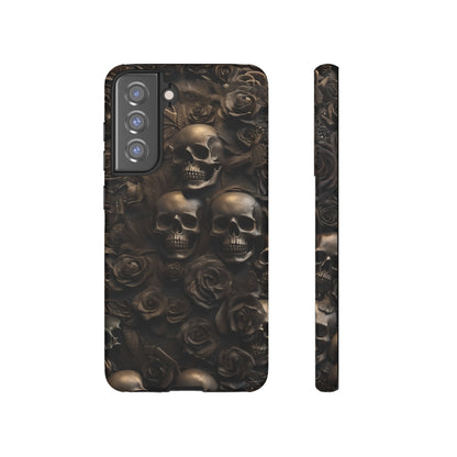 Sepia Gothic Skulls and Roses Phone Case – Dark Floral Design for iPhone, Samsung Galaxy, and Google Pixel Devices