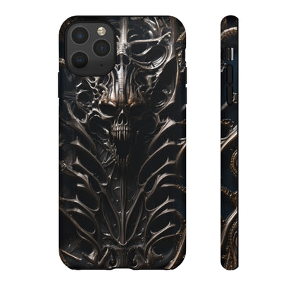 Biomechanical Horror 3 Tough Phone Case – Futuristic Alien Skull Design for iPhone, Samsung Galaxy, and Google Pixel Devices