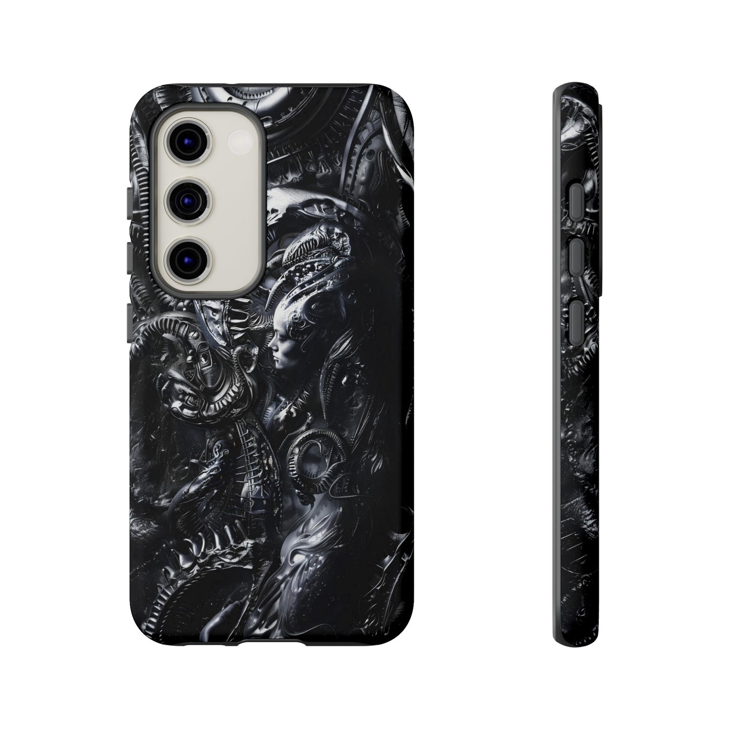 Biomechanical Transhumanism Phone Case – Alien Horror Design for iPhone and Samsung Galaxy Devices