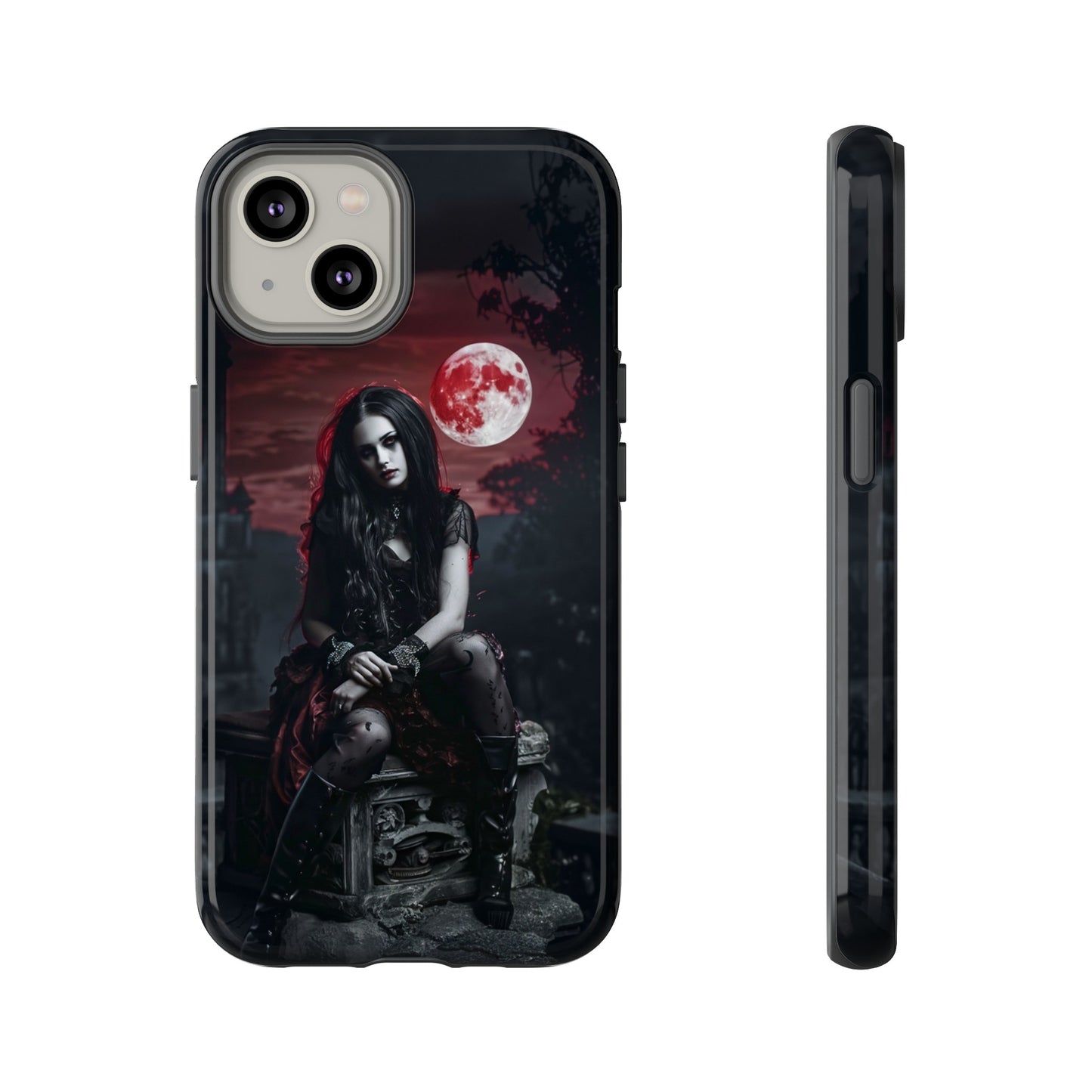 Gothic Vampire Girl Phone Case - Dark Fantasy Design with Blood Moon for iPhone,  Samsung Galaxy, and Google Pixel Devices