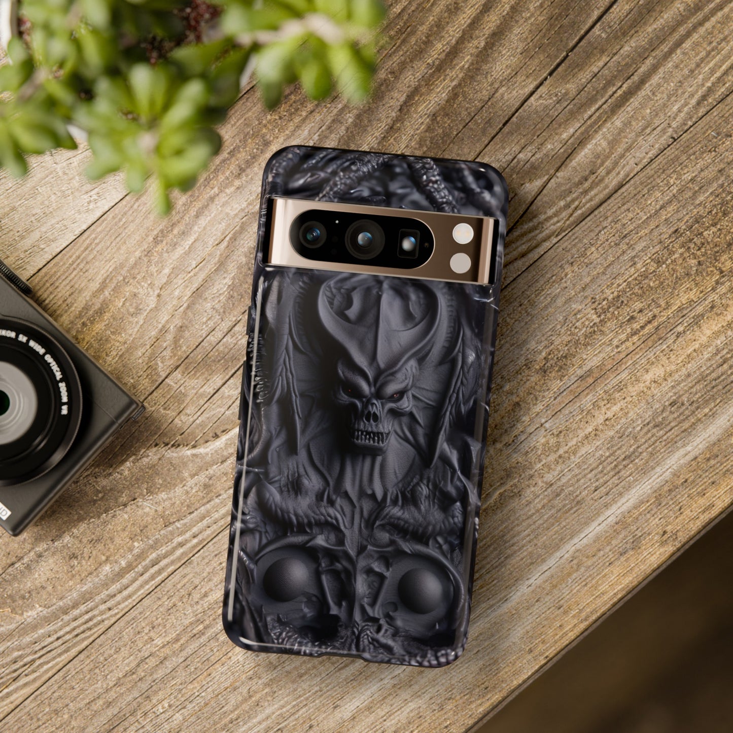 Black Demon Phone Case – Horned Hell Horror Design for iPhone, Samsung Galaxy, and Google Pixel Devices