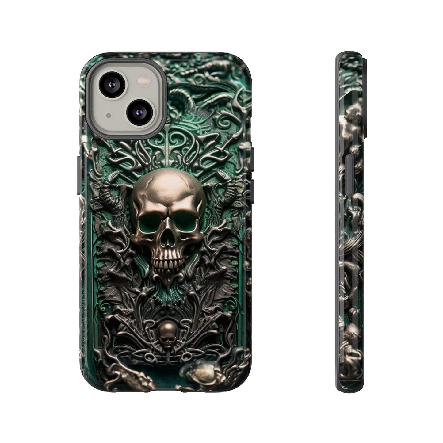 Green Skull Phone Case – Ornate Gothic Design for iPhone, Samsung Galaxy, and Google Pixel Devices