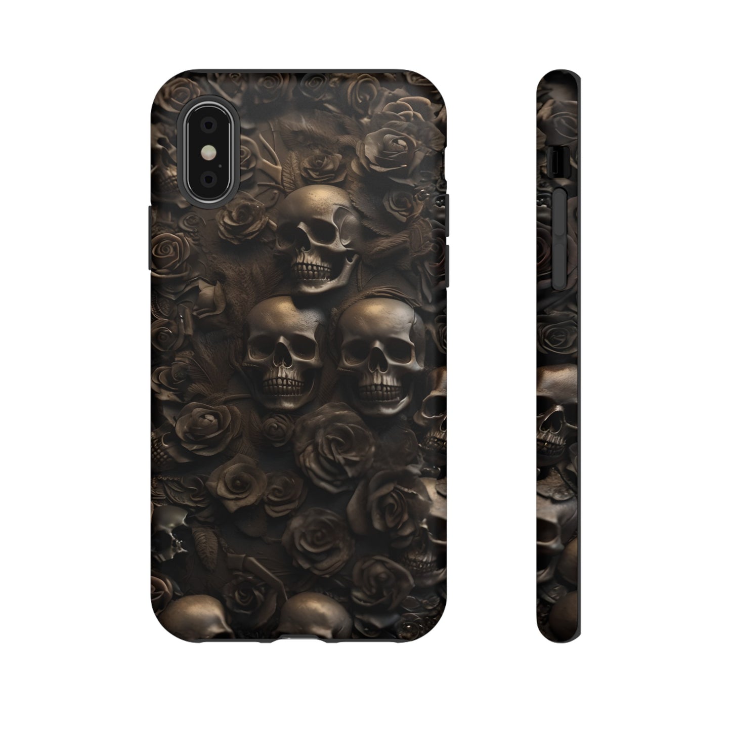 Sepia Gothic Skulls and Roses Phone Case – Dark Floral Design for iPhone, Samsung Galaxy, and Google Pixel Devices