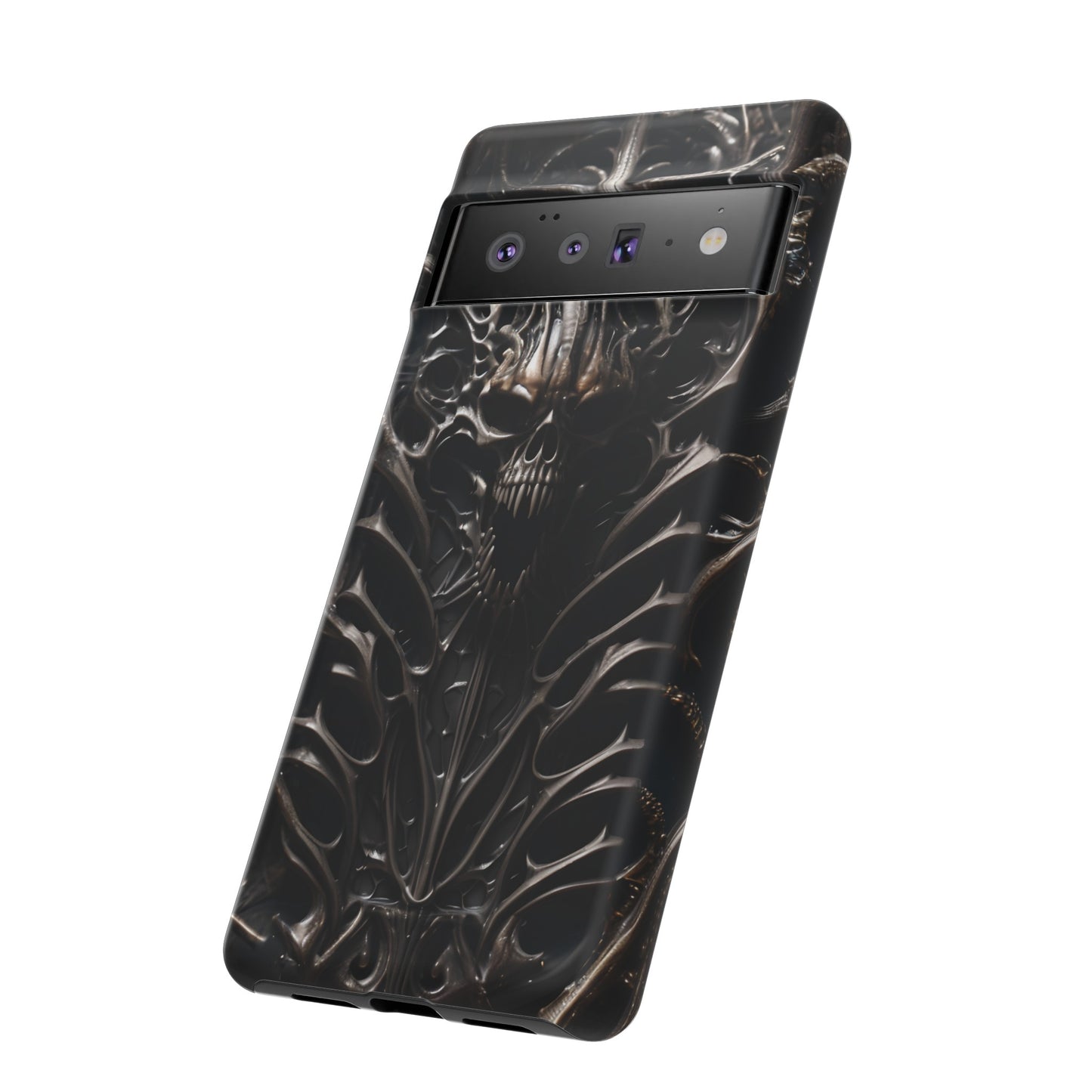 Biomechanical Horror 3 Tough Phone Case – Futuristic Alien Skull Design for iPhone, Samsung Galaxy, and Google Pixel Devices