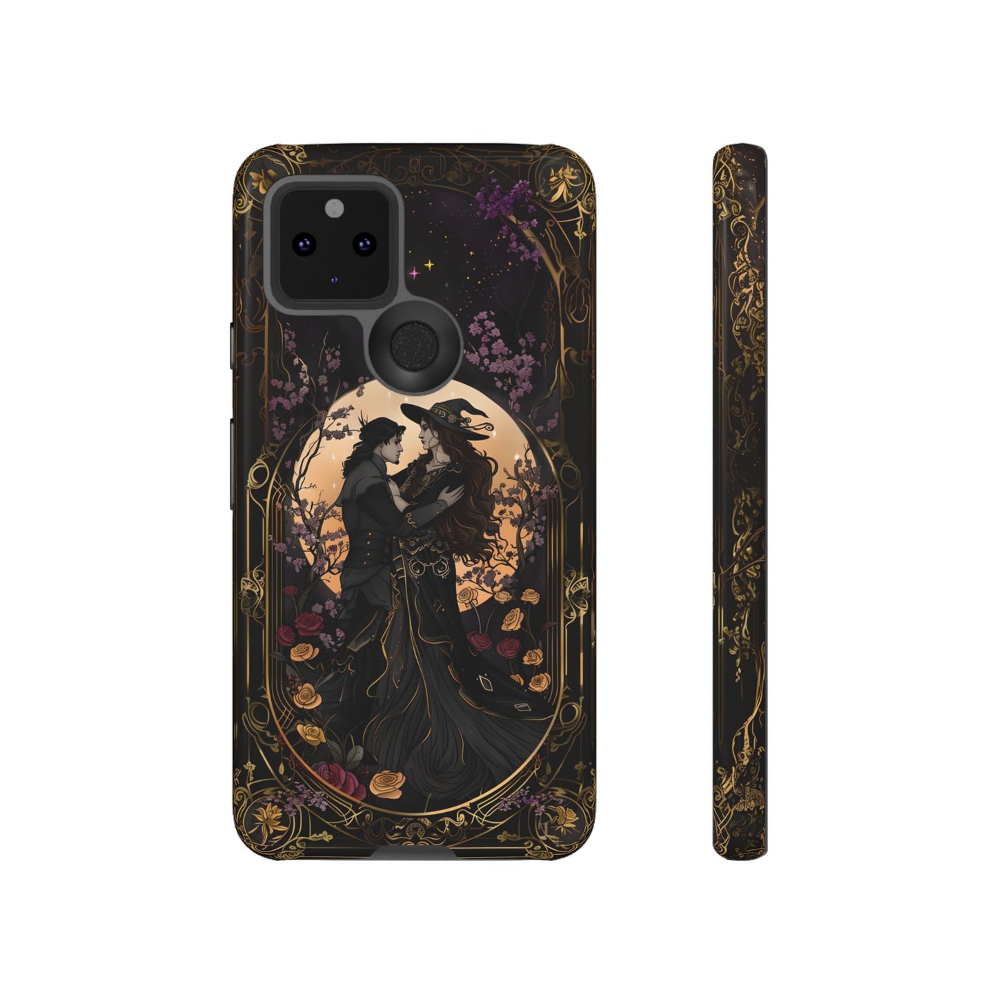 Gothic Romance Phone Case - Enchanted Witch and Lover Design for iPhone, Samsung Galaxy, and Google Pixel Devices