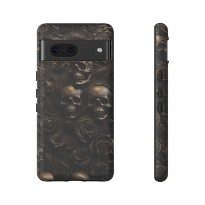 Sepia Gothic Skulls and Roses Phone Case – Dark Floral Design for iPhone, Samsung Galaxy, and Google Pixel Devices